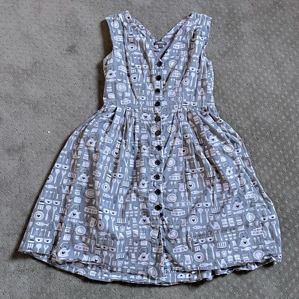 Emily and Fin grey kitchenware pots print dress